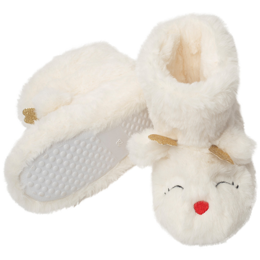 Μπαλαρίνες 1/2 μπότες από ψεύτικη γούνα με ανάγλυφα αυτιά και κεντημένα σχέδια για κορίτσι 