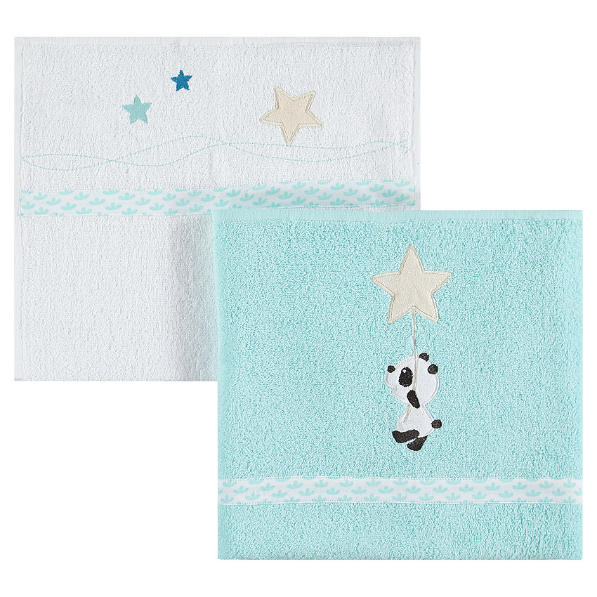 Σετ με 2 πετσέτες, σε 2 μεγέθη, με κεντητά αστεράκια και ένα κεντητό πάντα 