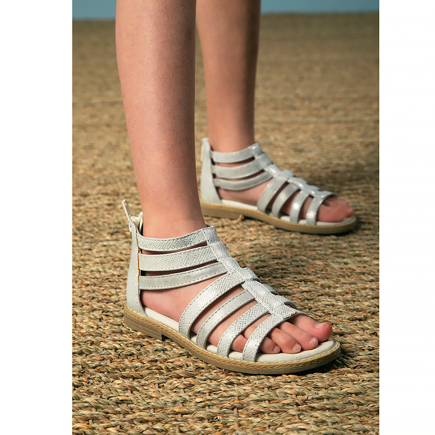 Σανδάλια ασημένια με υφασμάτινα λουριά για κορίτσι 