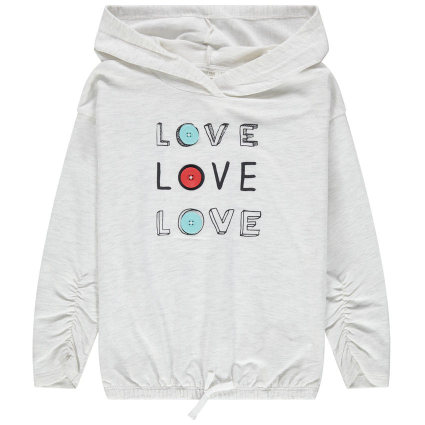 Φούτερ από φανέλα με κουκούλα, σούρες και τυπωμένο μήνυμα 