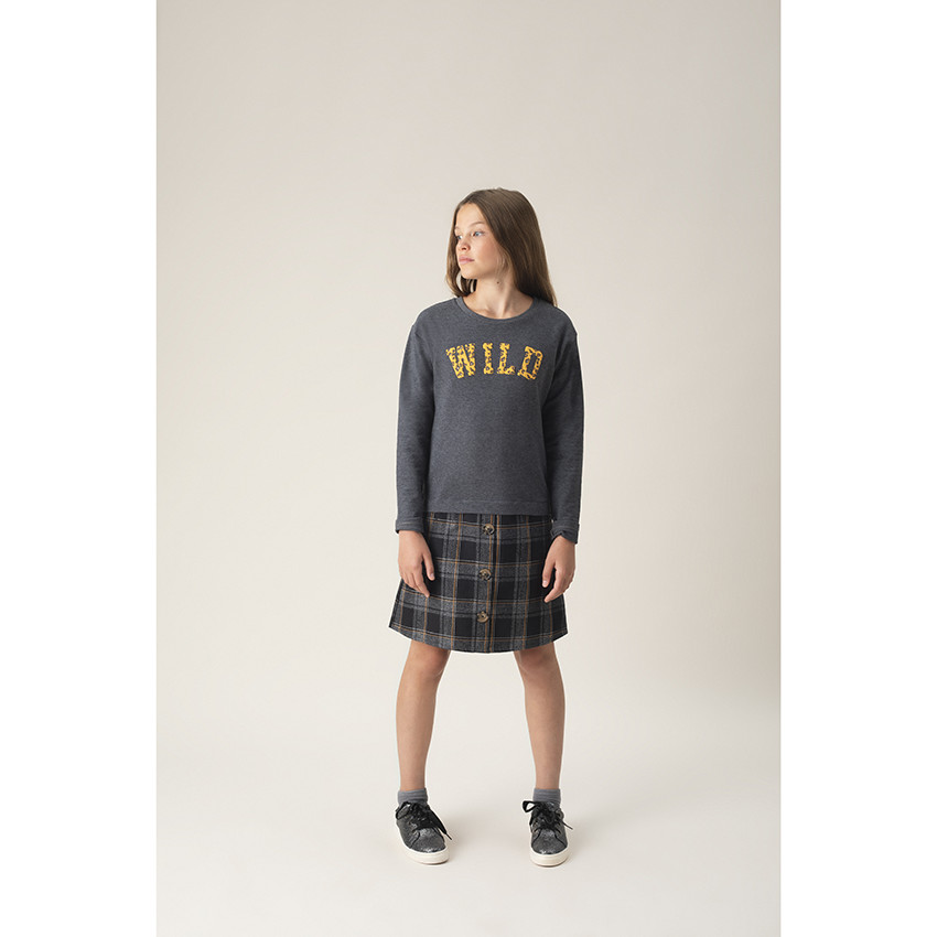 Παιδικά - Μακρυμάνικο φόρεμα πλεκτό καρό 2 σε 1 με μοτίβο λεοπάρ 