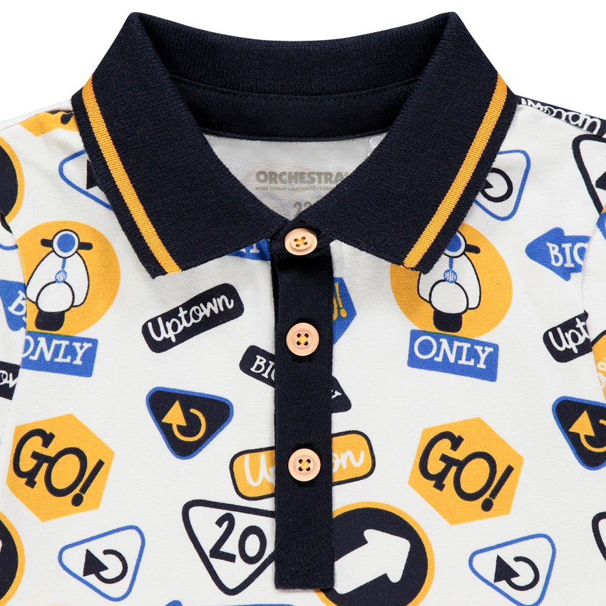 Polo manches longues en coton imprimé panneaux et scooters 