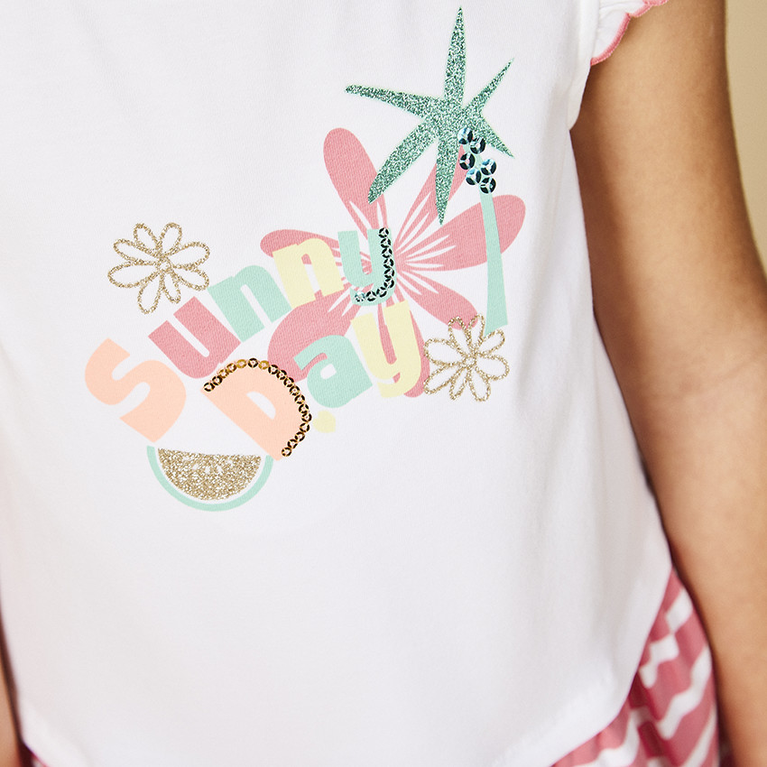 Φόρεμα effet 2-σε-1 με φαντεζί σχέδιο και ρίγες για κορίτσι 