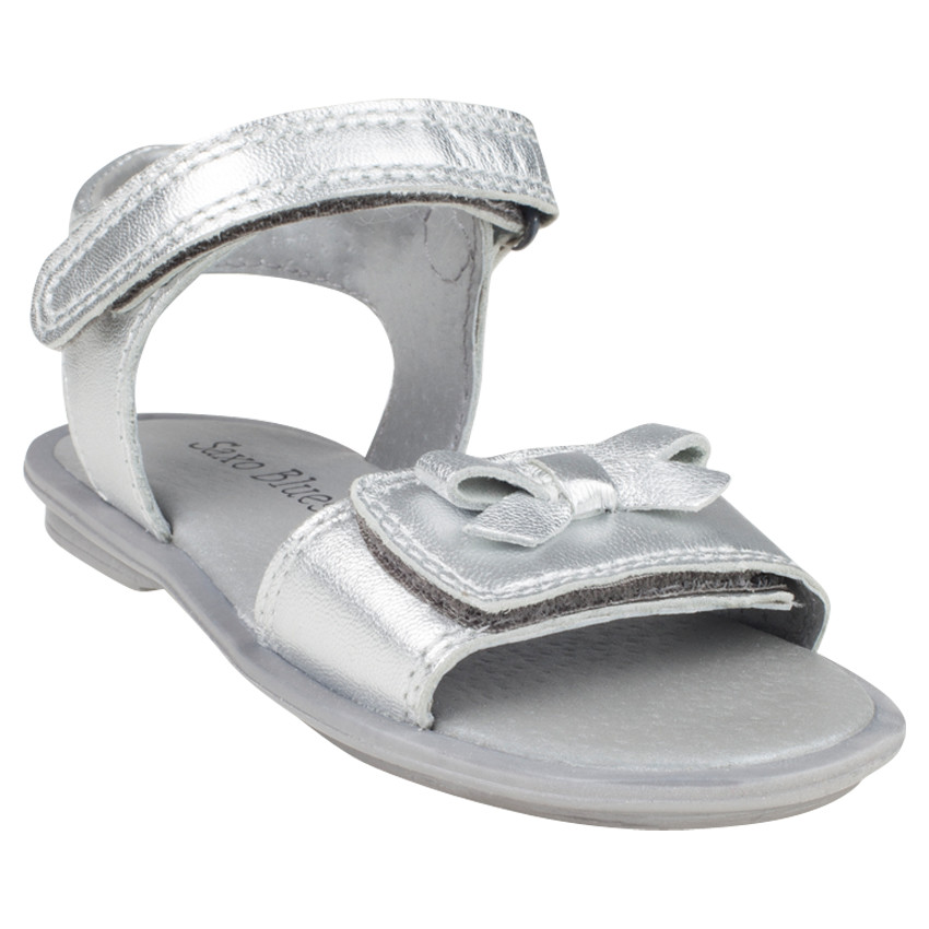 Nu-pieds argentés en cuir à double scratch et noeud du 24 au 27 