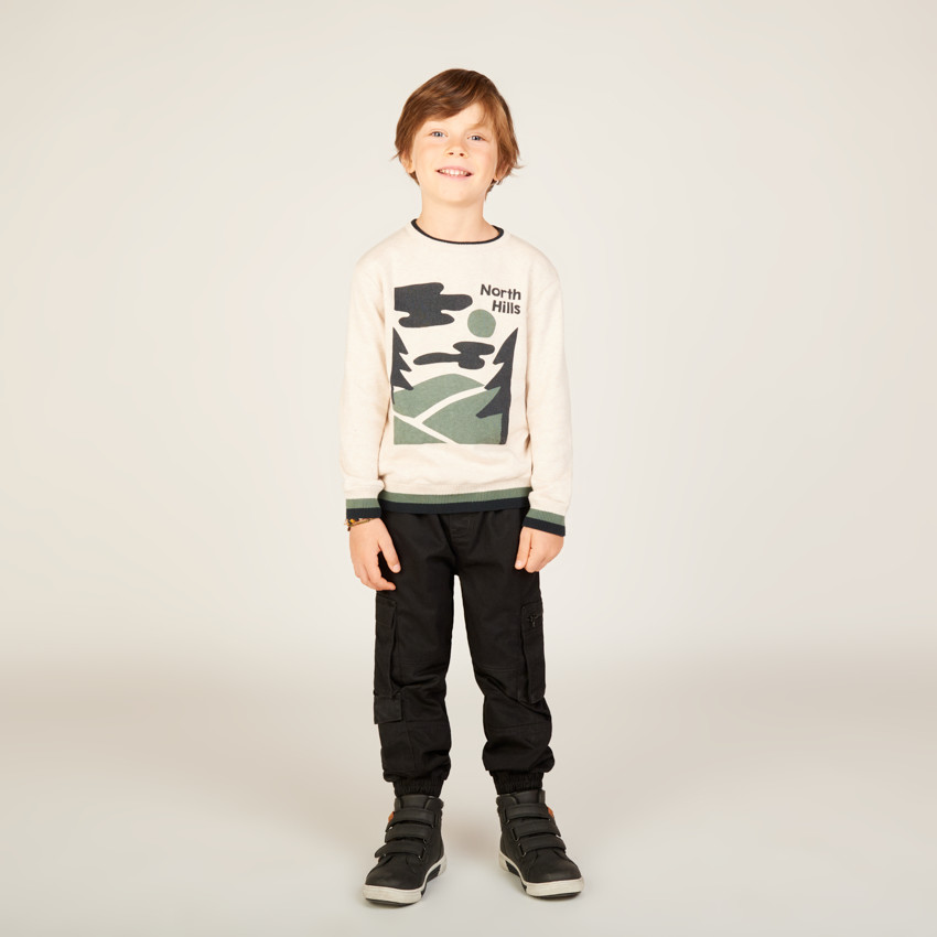 Pantalon en serge style cargo uni doublé pour garçon 