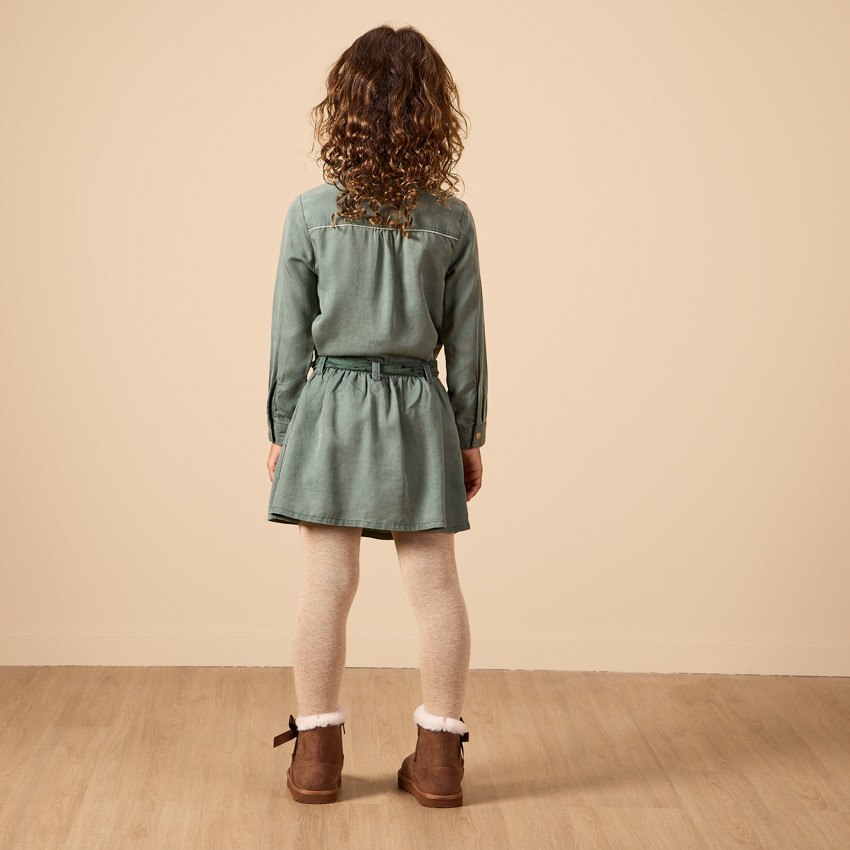 Φόρεμα μακρυμάνικο στυλ πουκαμίσου με ζώνη για κορίτσι 