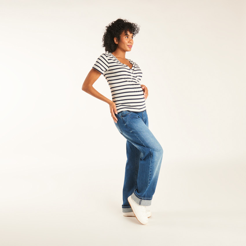 T-shirt marin à manches courtes pour femmes enceintes et allaitantes 