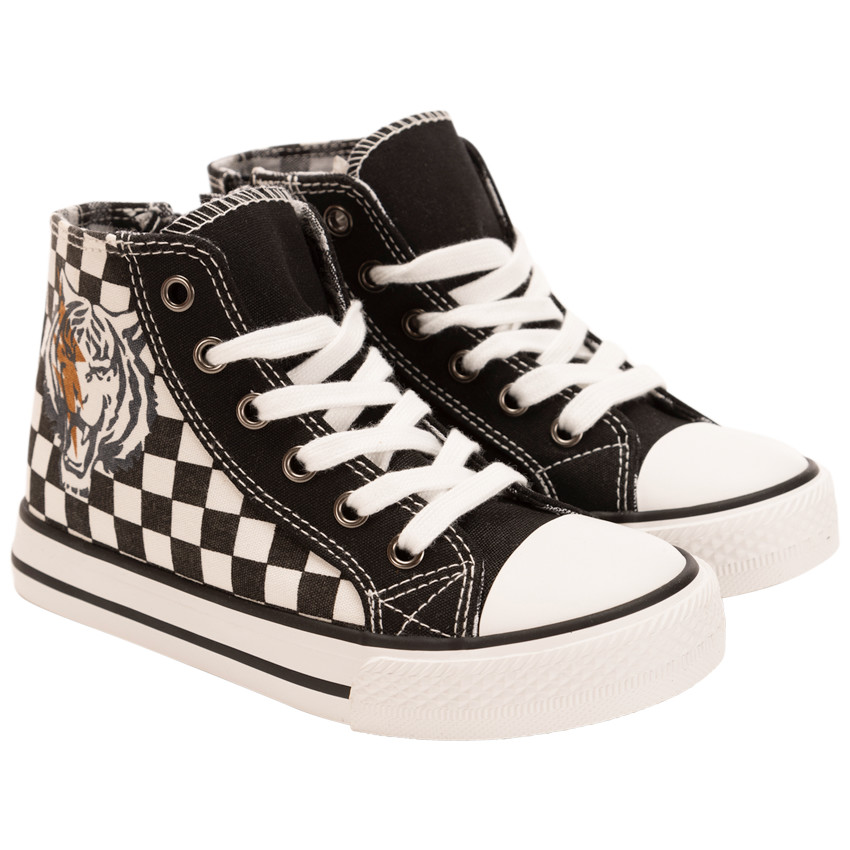 Αθλητικά παπούτσια ψηλά υφασμάτινα damier με φερμουάρ για αγόρι 