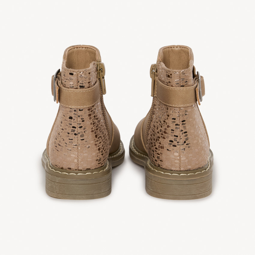 Bottines à boucle effet peau de serpent dorée pour fille 