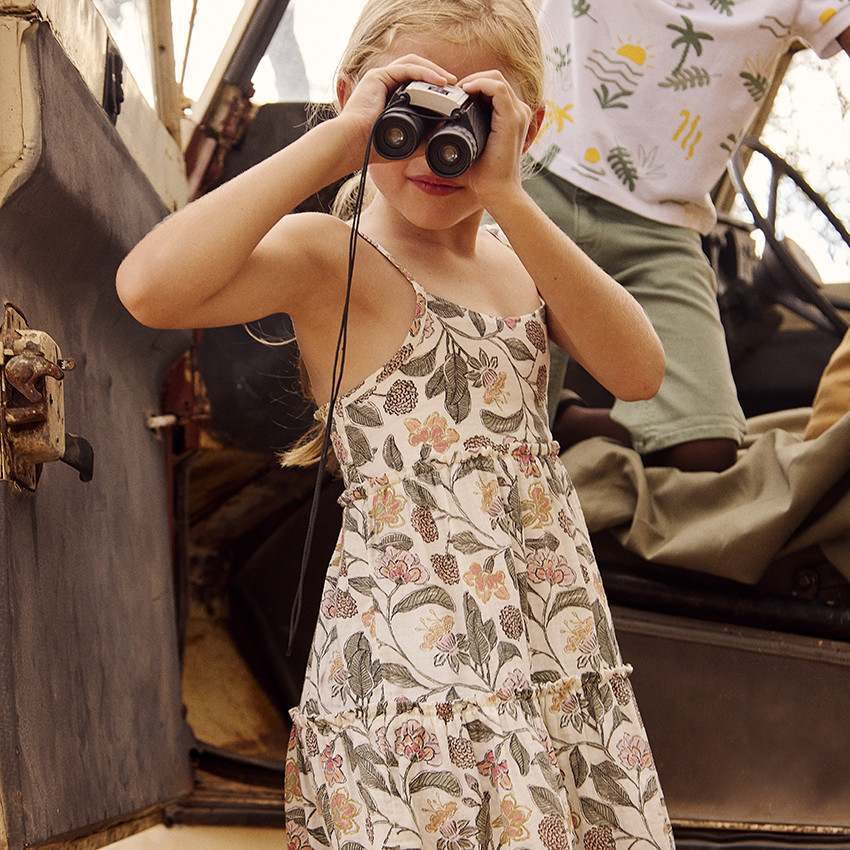 Μακρύ φόρεμα από διπλή γάζα με floral σχέδιο για κορίτσι 