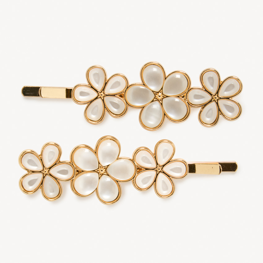 Lot de 2 barrettes fleurs effet nacré pour fille 