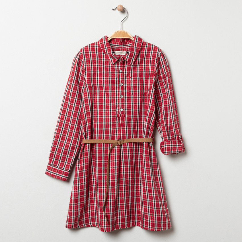 Φόρεμα μακρυμάνικο καρό και ζώνη 