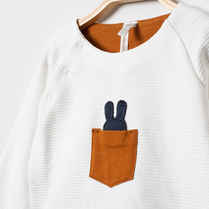 Jogging maille fantaisie motif lapin et poche 