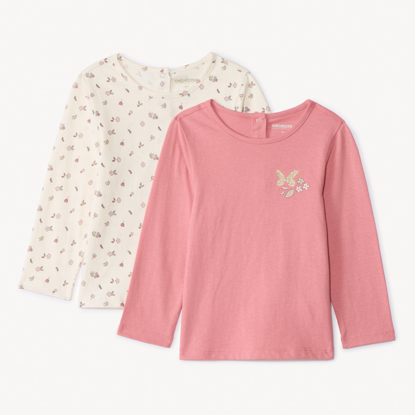 Lot de 2 t-shirts manches longues fantaisie pour bébé fille 