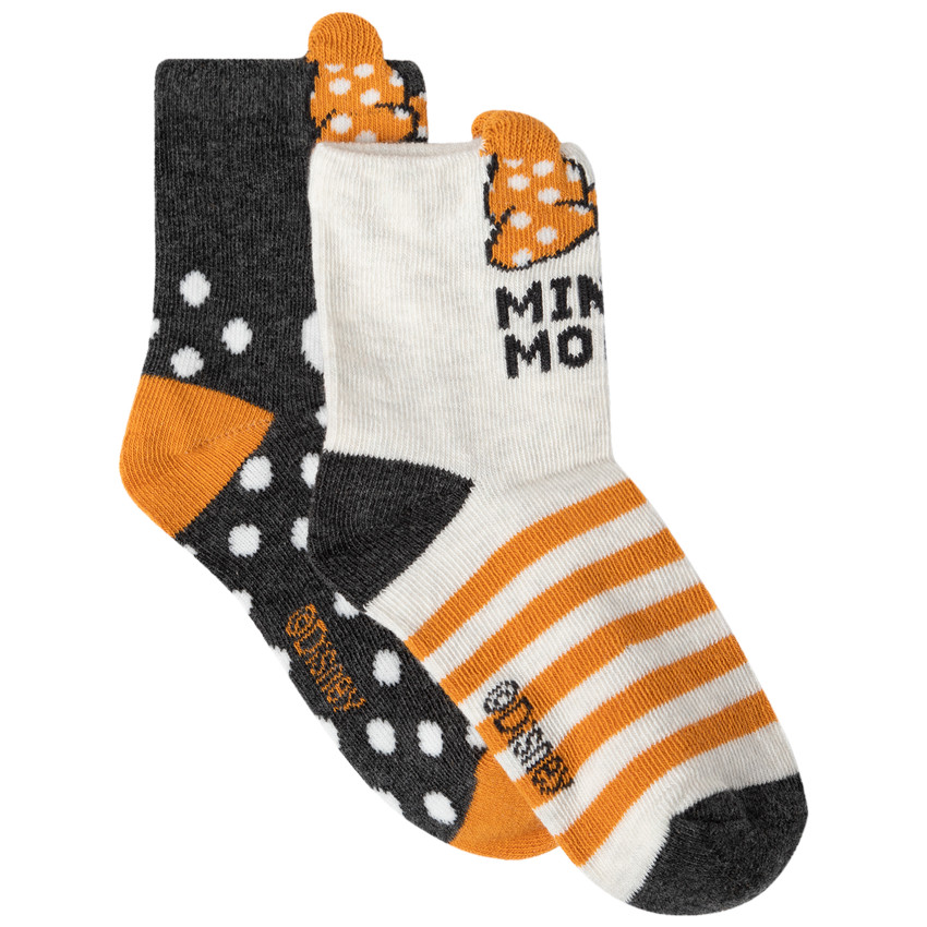 Lot de 2 paires de chaussettes à pois et rayures Minnie Disney 