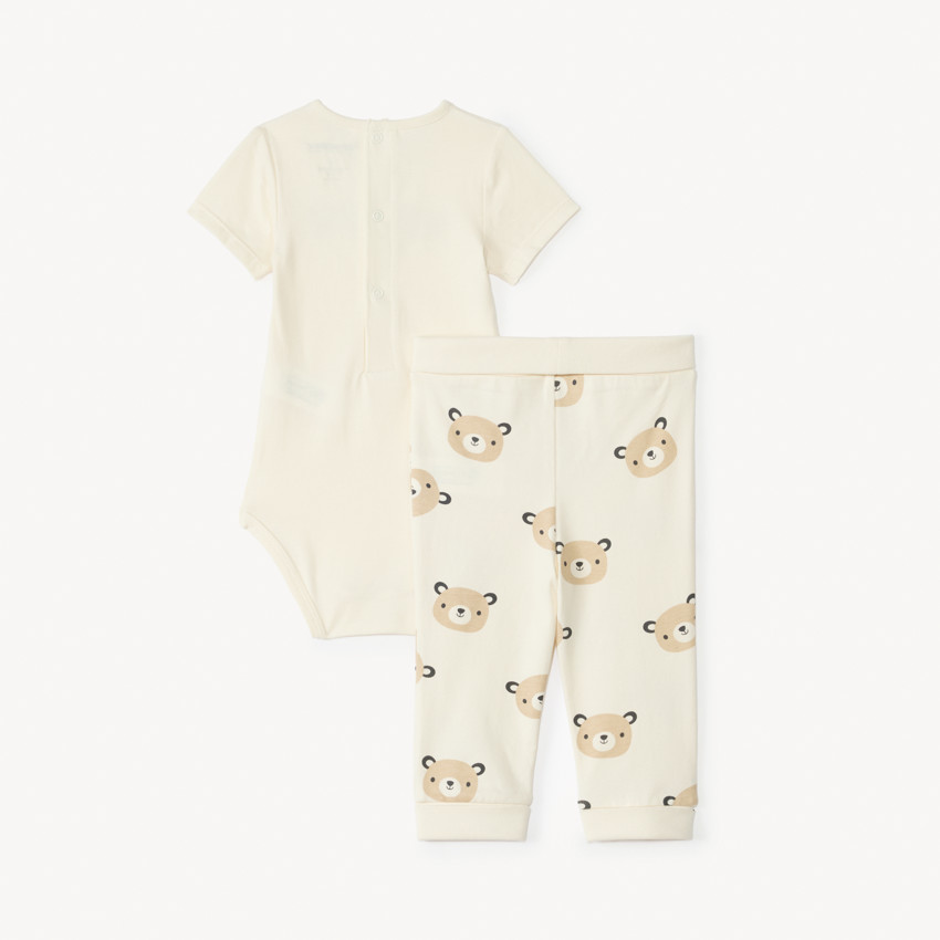 Σετ νεογέννητου: βαμβακερό κορμάκι + σορτσάκι + επιγονατίδα με εκτύπωση αρκουδάκι για αγοράκι. 