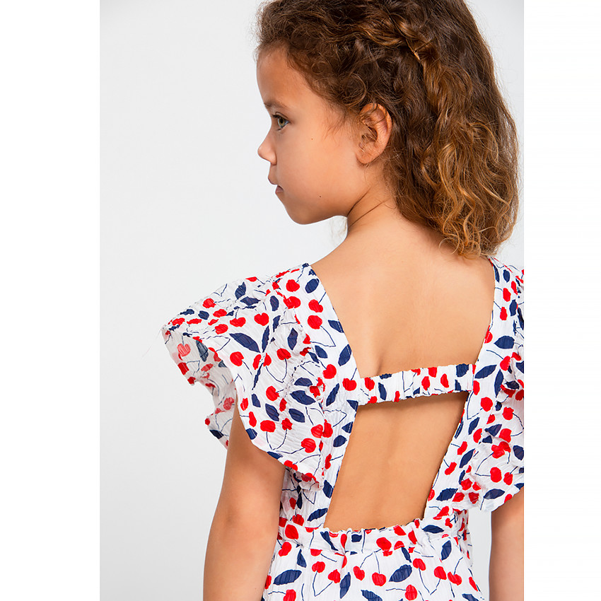Robe manches courtes volantées imprimé cerises pour fille  