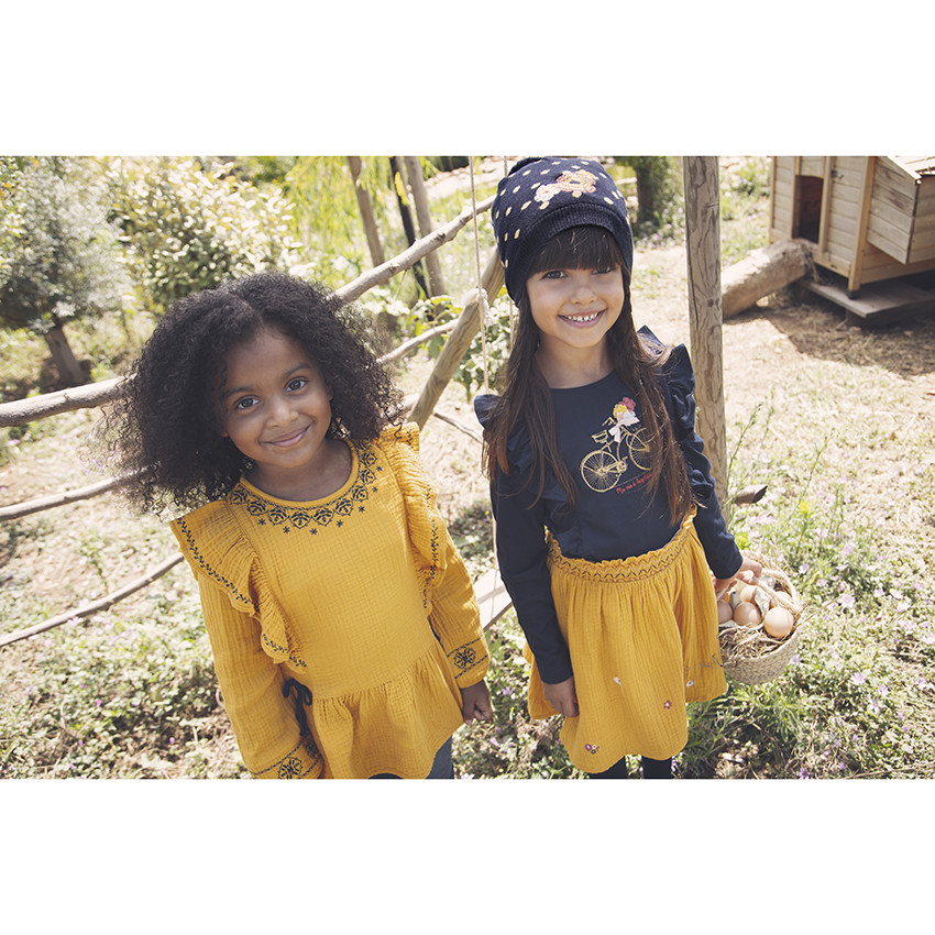 T-shirt μακρυμάνικο για κόριτσι με βολάν και σχέδιο ποδήλατο 