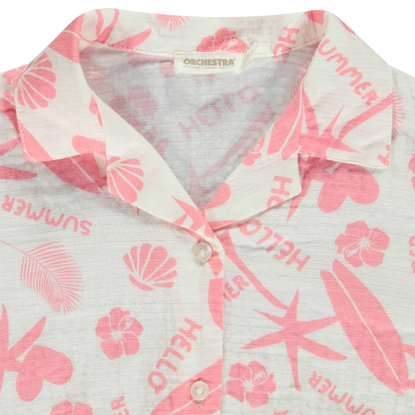 Πουκάμισο κοντομάνικο σε tetra με εξωτικό print για κορίτσι 