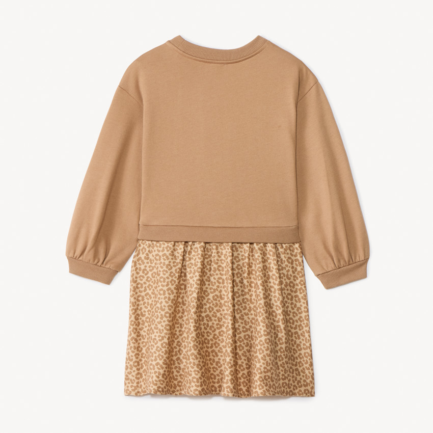 Robe effet 2 en 1 bi-matière imprimé léopard pour fille 