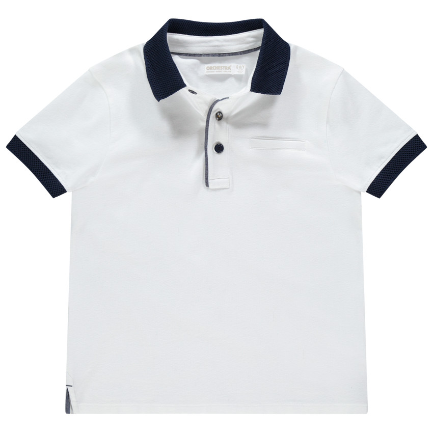 Polo κοντομάνικο μονόχρωμο με λεπτομέρειες chambray 