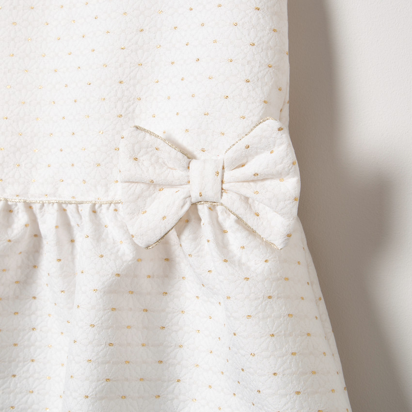 Αμάνικο φόρεμα με χρυσαφί πουά και φιόγκο 