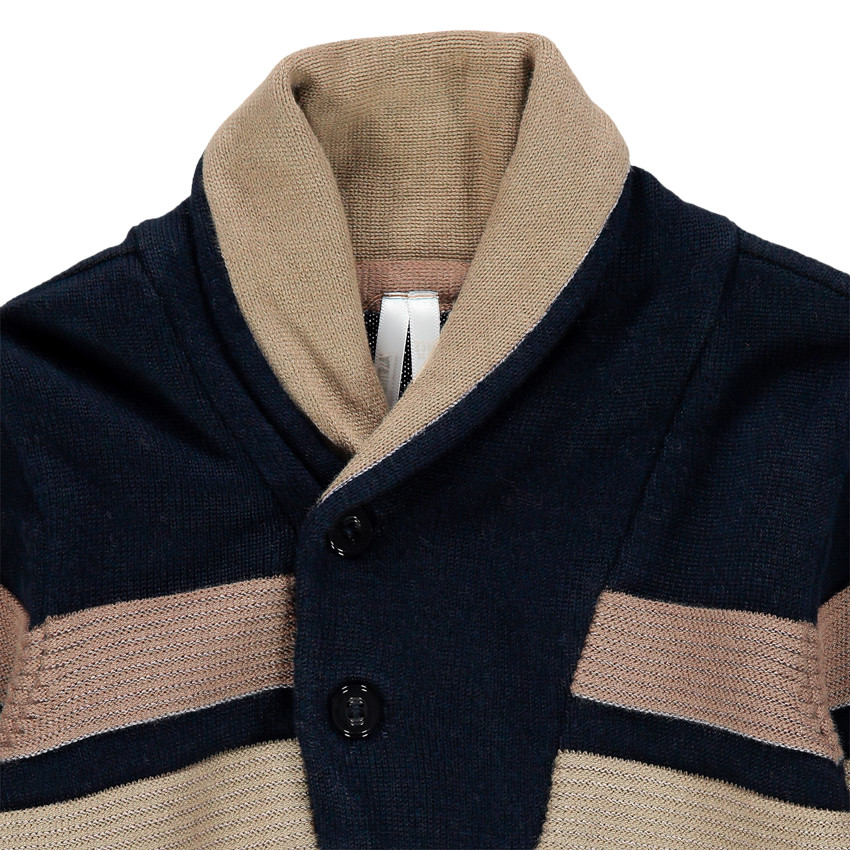Pull en tricot à rayures et col châle boutonné 