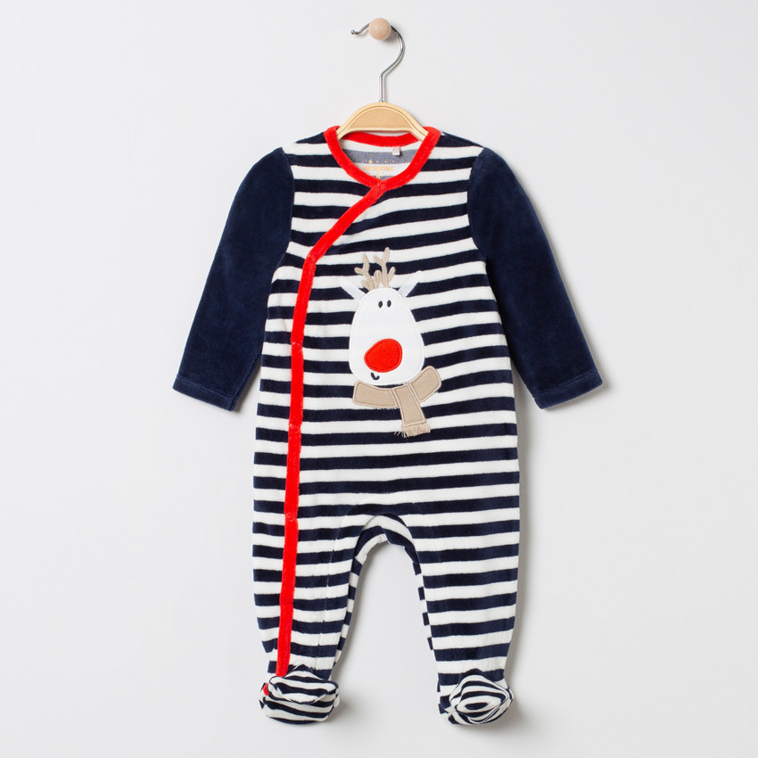 Πιτζάμα βελουτέ ριγέ με πνεύμα Χριστουγέννων για μωρό αγόρι 