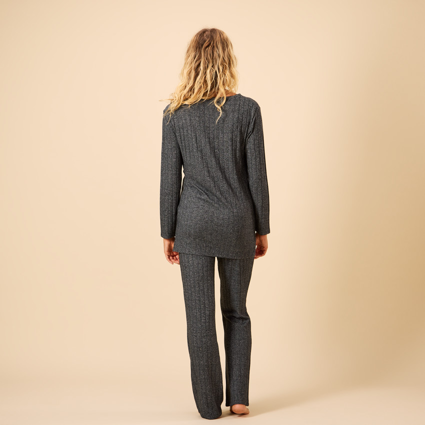 Γυναικείο Σετ Πιτζάμας 2 Τεμαχίων Με Μονόχρωμο Ριμπ Εφέ 