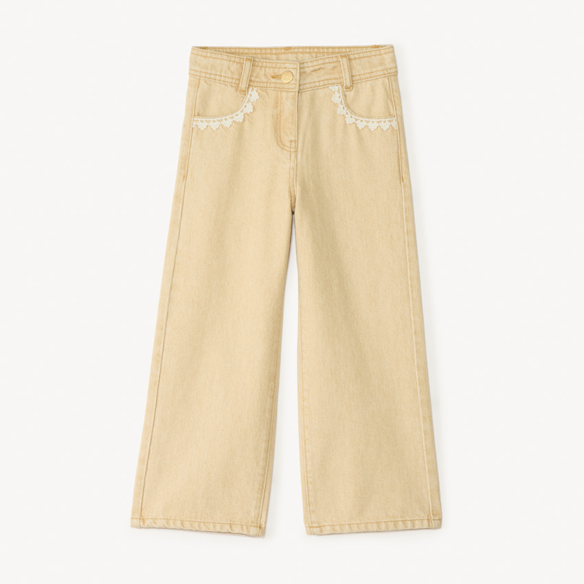 Jeans larges unis avec poches fantaisie pour filles 