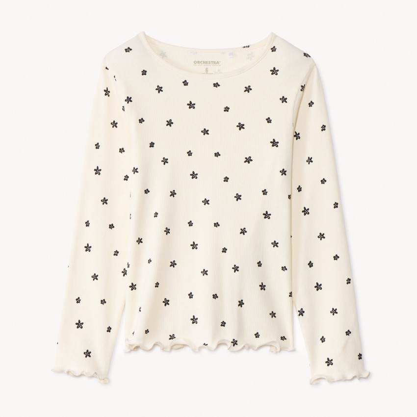 Μπλούζα μακρυμάνικη από jersey πλεκτό με λουλουδάτο τύπωμα για κορίτσι 