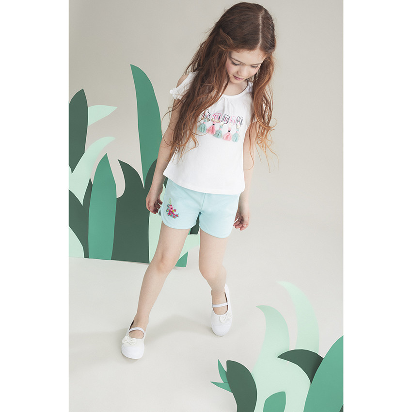 Σύνολο από βιολογικό βαμβάκι με κεντημένο μήνυμα και φουντίτσες 