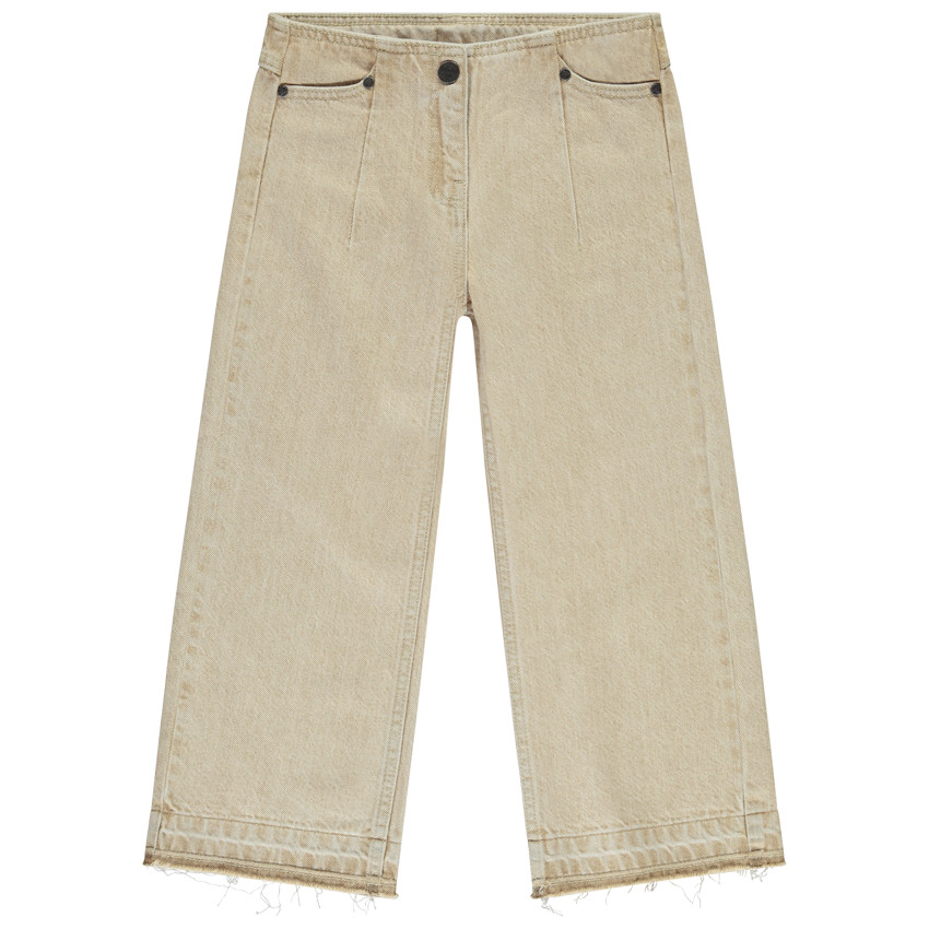 Φαρδιά τζιν με εφέ ξεθωριασμένου και κρόσσια για κορίτσι 