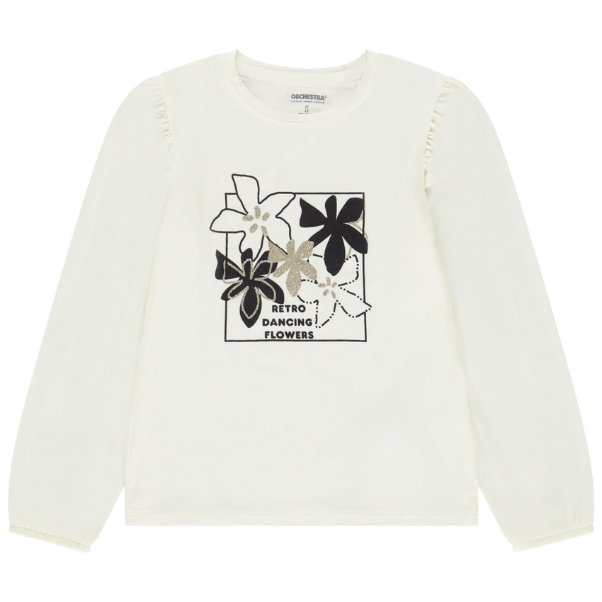 Τ-shirt μακρυμάνικο με λουλουδάτο σχέδιο και glitter για κορίτσι 