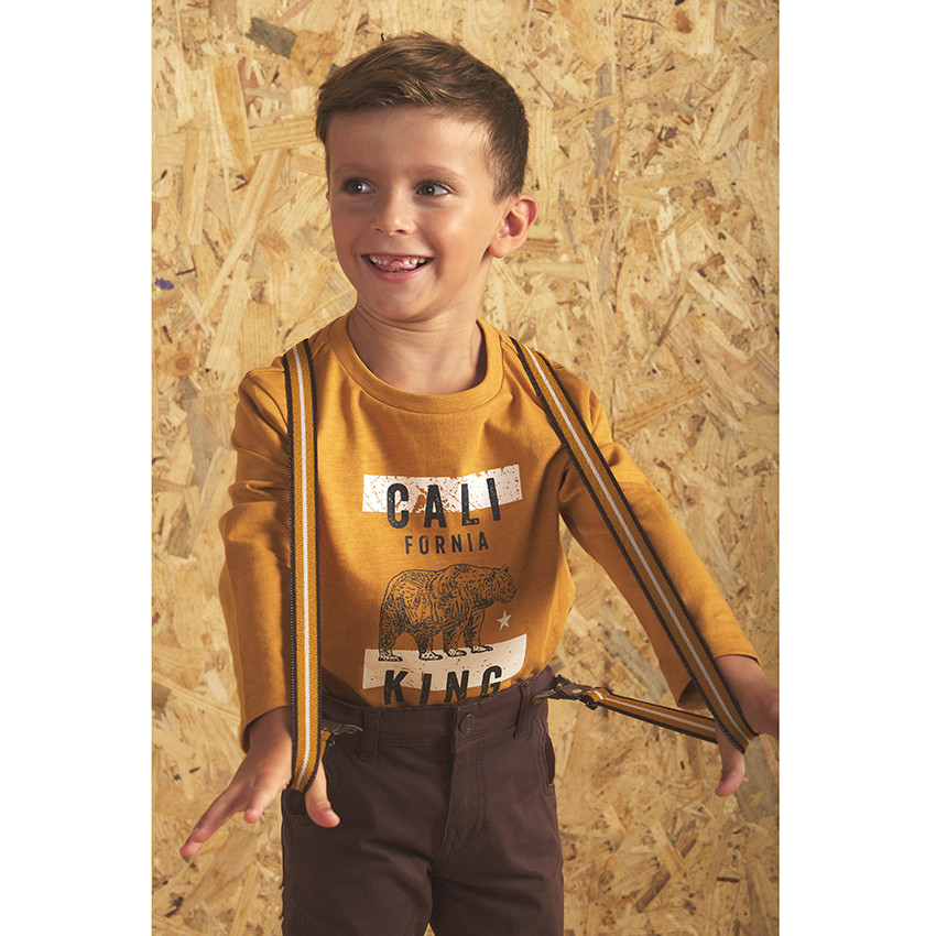 T-shirt μακρυμάνικο βαμβακερό κίτρινο για αγόρι 