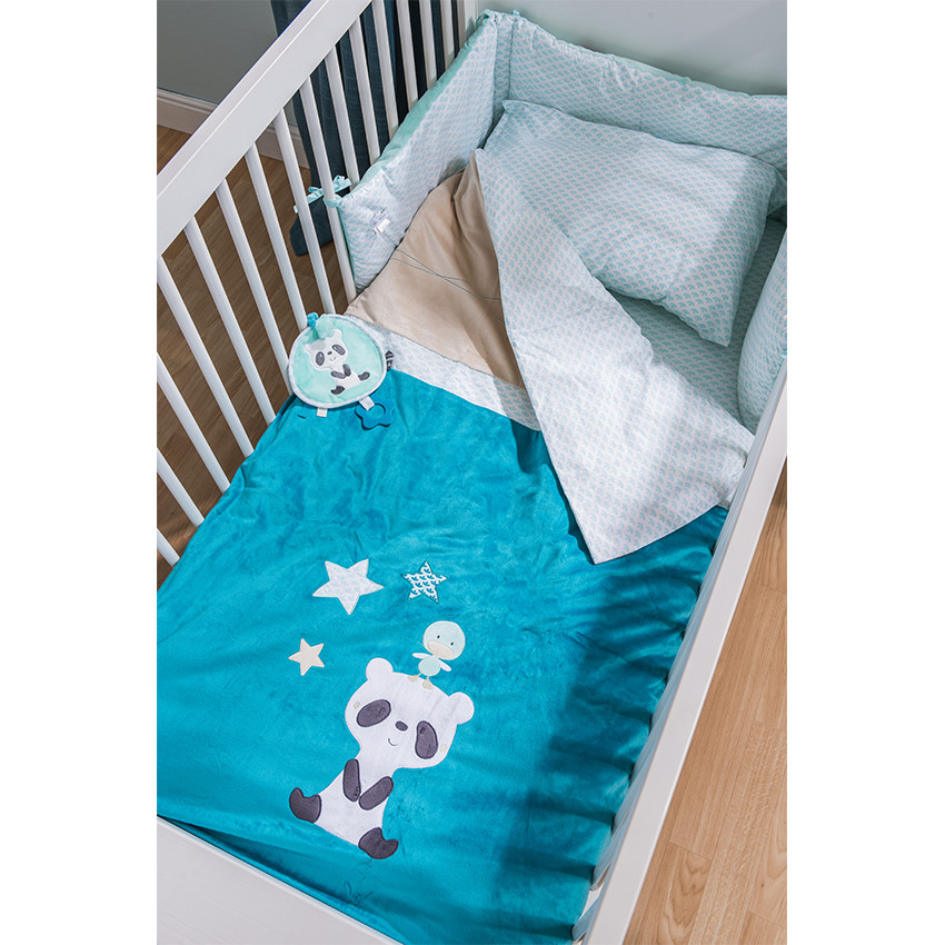 Πάντα κούνιας από ποπλίνα και βελούδο με κεντητά αστέρια 