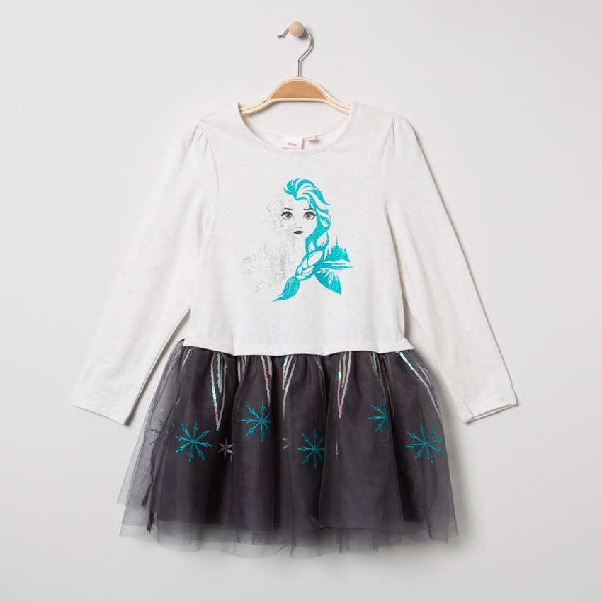 Μακρυμάνικο φόρεμα από τούλι με παγιέτες και στάμπα την Έλσα από το Frozen της Disney 