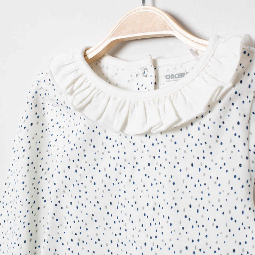 T-shirt manches longues en coton bio imprimé à col volanté  Additional T-shirt manches longues en coton bio imprimé à col volanté