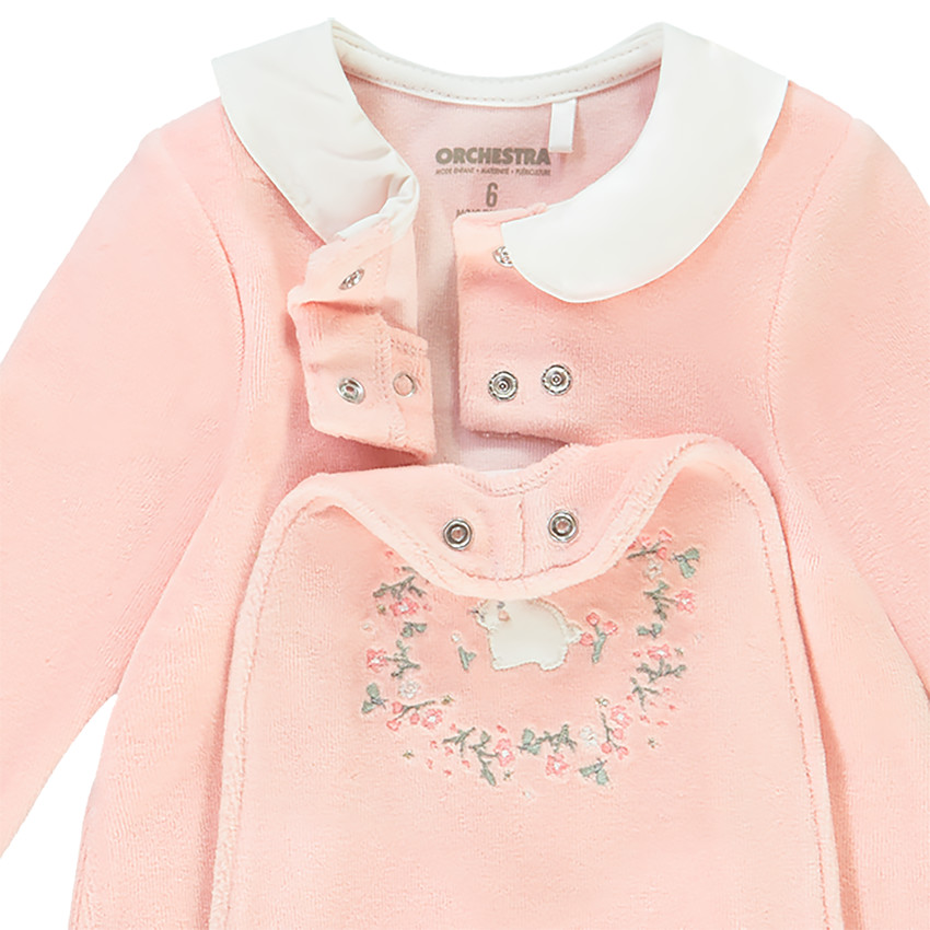 Dors-bien en velours col claudine et broderies pour bébé fille 