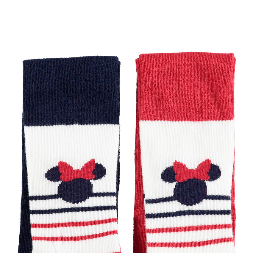 Σετ 2 χοντρά καλσόν με ζακάρ μοτίβο τη Μίνι της Disney και ρίγες 