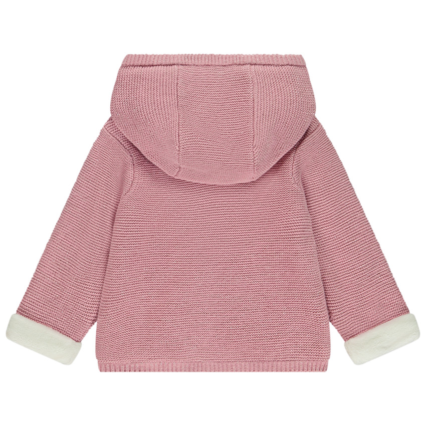 Μπουφάν με κουκούλα πλεκτό με κεντημένη καρδιά για bebe κορίτσι 