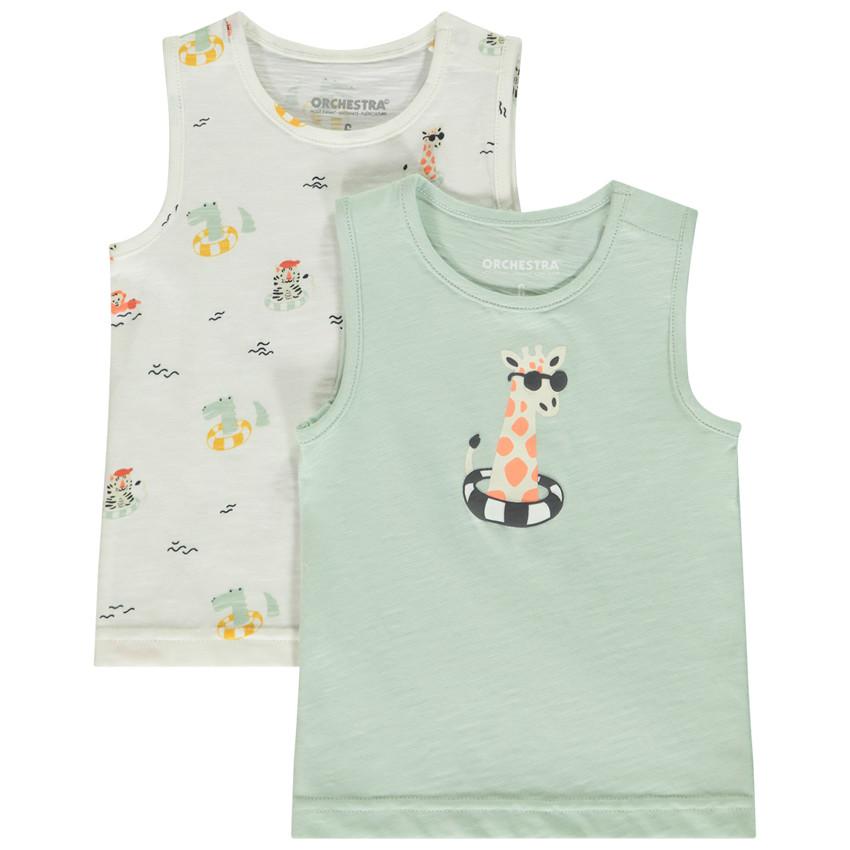 Σετ από 2 αμάνικα μπλουζάκια φαντεζί σε jersey slub για bebe αγόρι 