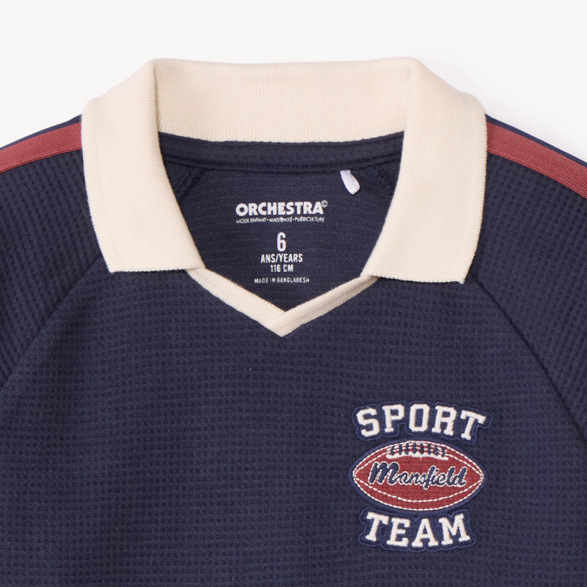 Μακρυμάνικο πλεκτό πόλο με φαντεζί σήμα για αγόρι 