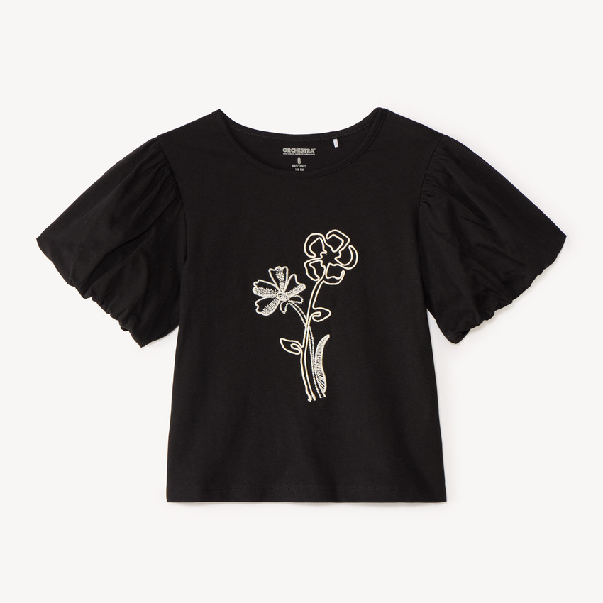 T-shirt à manches courtes pour fille avec fleurs en cording 