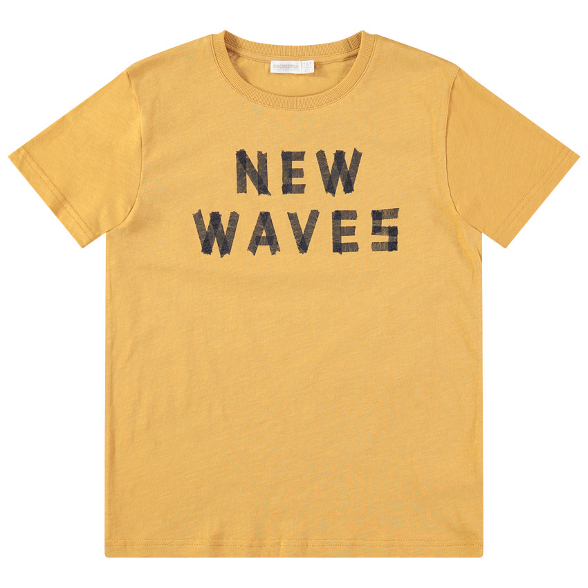 Παιδικά - Κοντομάνικη κίτρινη ζέρσεϊ μπλούζα με τυπωμένο μήνυμα 