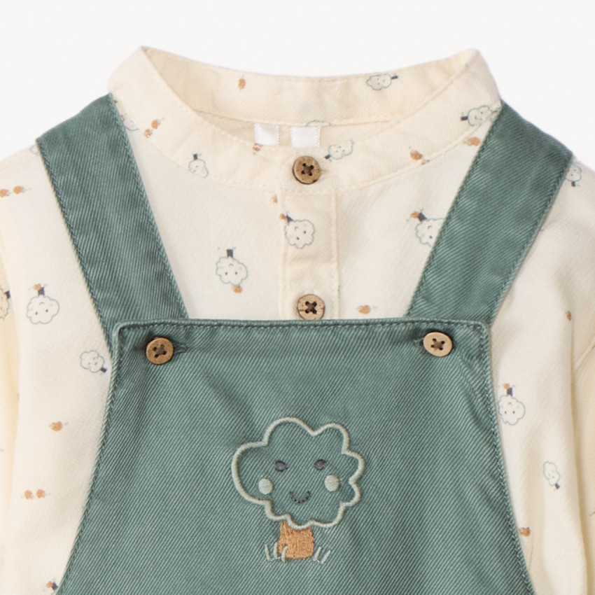 Ensemble long salopette + chemise imprimée pour bébé garçon 