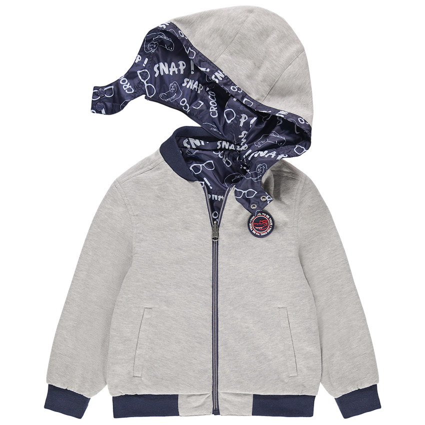 Αντιανεμικό διπλής όψης εμπριμέ με φανελένια ανάποδη όψη και αφαιρούμενη κουκούλα 