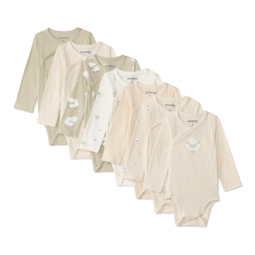 Σετ 7 μακρυμάνικα bodies jersey με φαντεζί σχέδια και διαφορετικά ανοίγματα ανάλογα με την ηλικία 