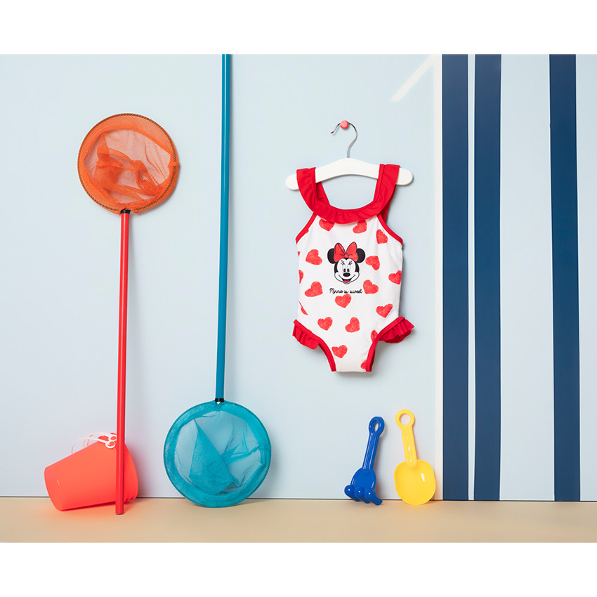 Ολόσωμο μαγιό με εμπριμέ μοτίβο καρδούλες και στάμπα με τη Minnie της ©Disney 