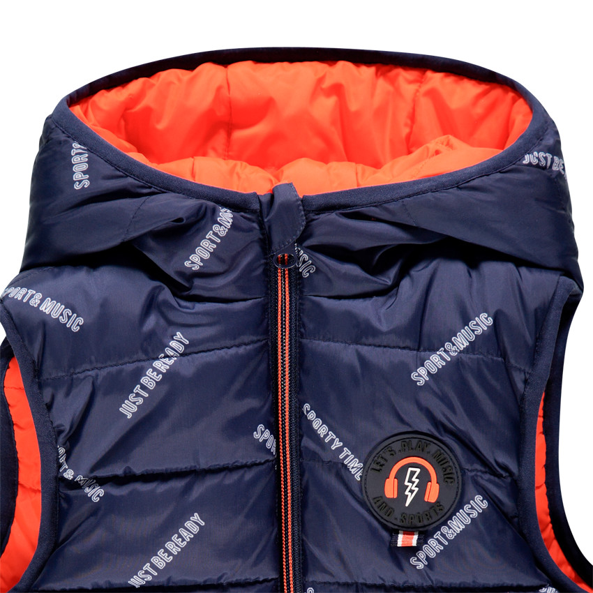 Doudoune sans manches réversible à inscriptions et badge 